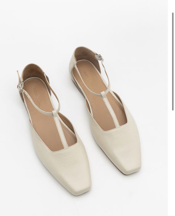 T-bar туфлі  з молочної фактурної шкіри IKOS р 38