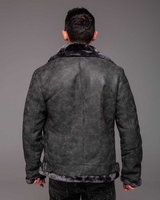 Дубленка мужская зимняя кожаная авиатор куртка на меху до -10°С Ra