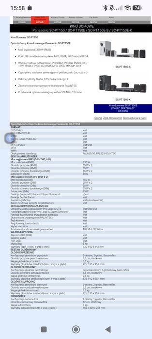 Zestaw kino domowe Panasonic SC-PT150