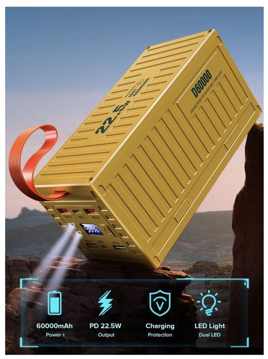 НОВИЙ Повербанк QOOVI 60000 mAh 22.5 W Display + LED Light порт