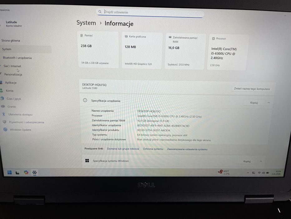 Dell Latitude 5580 i5 16 Gb Ram 256 Gb SSD Świetny stan