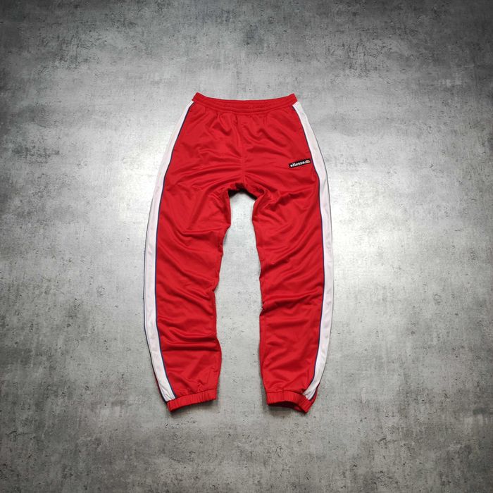 MĘSKIE Spodnie Dresy Śliskie Trening Ellesse Italy Lampas Czerwone