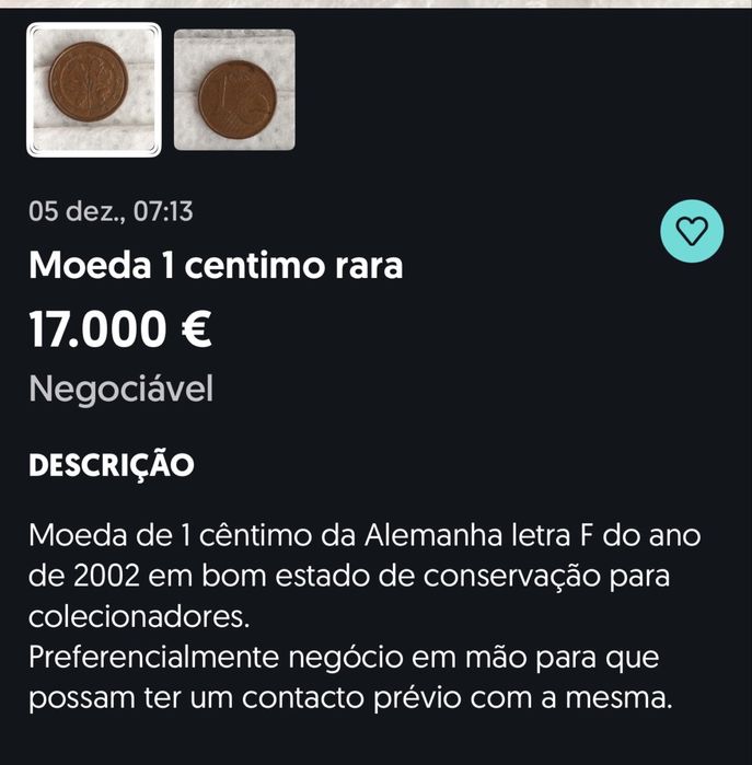 Moedas para venda” 0,1€ 2002 carvalho e outras