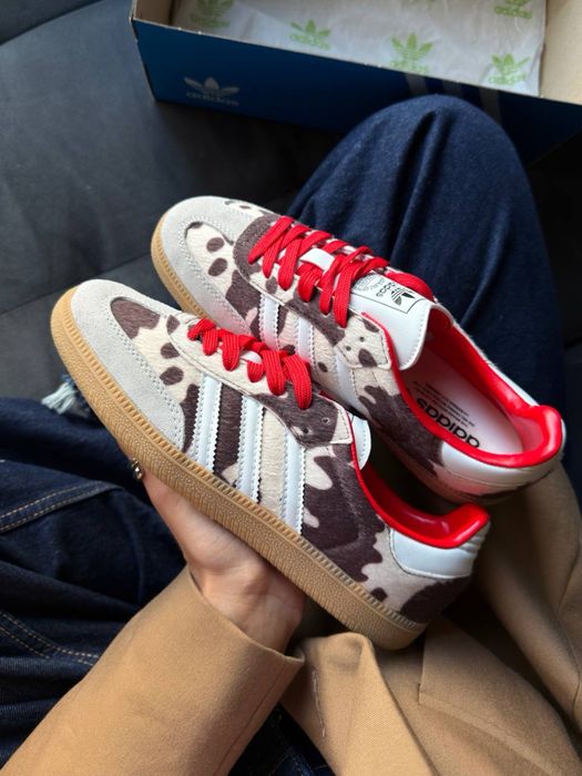 Жіночі кросівки Adidas Samba OG Cow Print Beige/Black вдідас самба