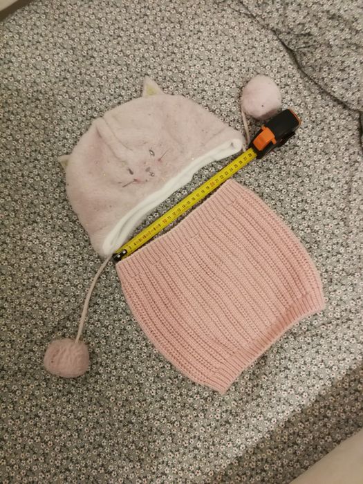 Różowa zimowa czapka kotek i ciepły komin