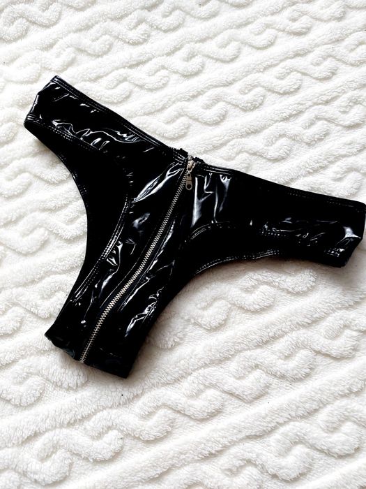 Bielizna majtki skaj lateks czarne zamek zapinane suwak L brazyliany