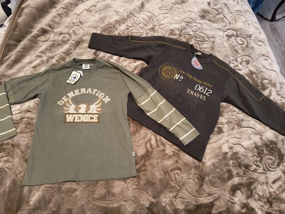 Zestaw dwie bluzki chłopięce nowe długi rękaw tanio 128 134 prezent