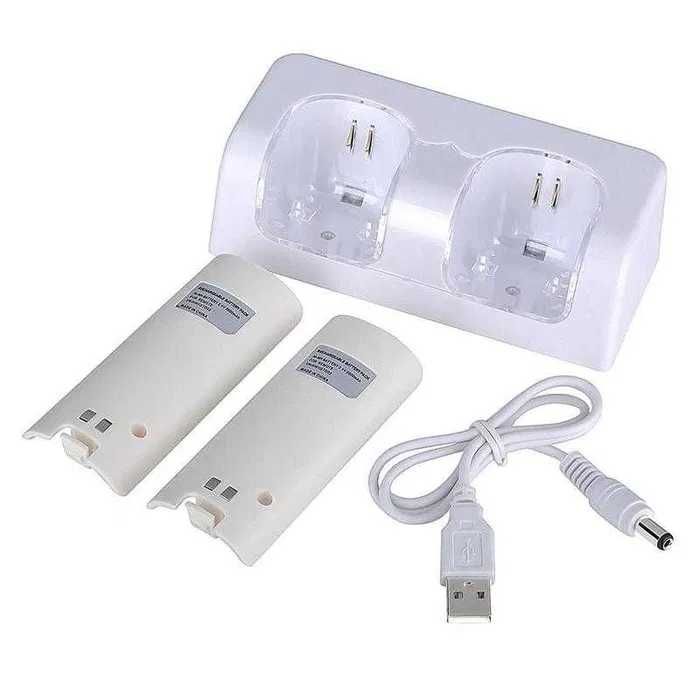 Pack 2 Baterias Recarregáveis com Carregador LED para Comandos Nintendo Wii NOVO