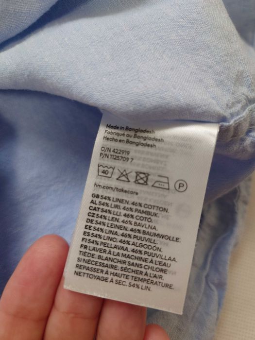 Jasnoniebieska lniana koszula chłopięca ze stójką len bawełna H&M 152