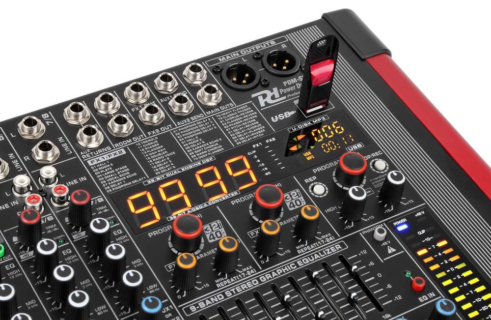 Mocny powermikser 8 kanałowy Power Dynamics PDM-S804A Phantom +48V