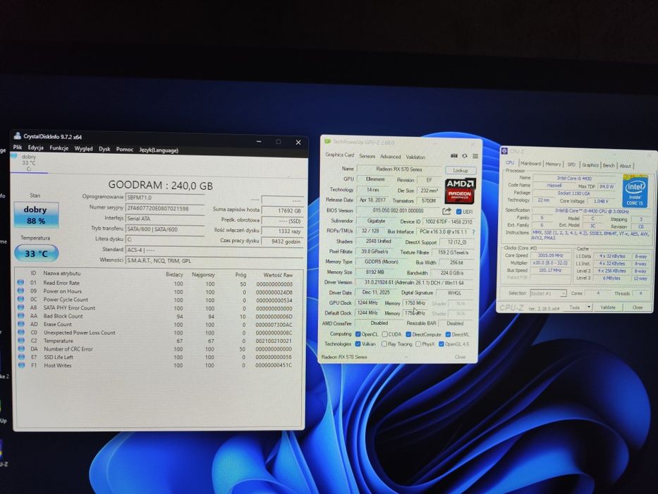 Komputer do gier i5/RX570 8GB/12GB RAM/SSD256GB