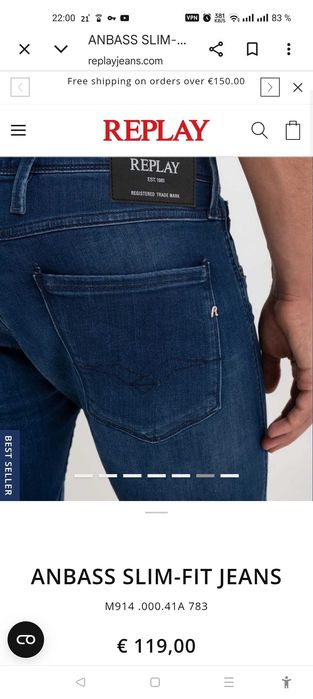 Джинсы Replay Anbass jeans Italy w32 stretch navy.