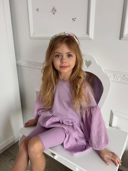 Wyprzedaż!La Mia Baby Clothes komplet tunika muślin+ kolarki lila 86