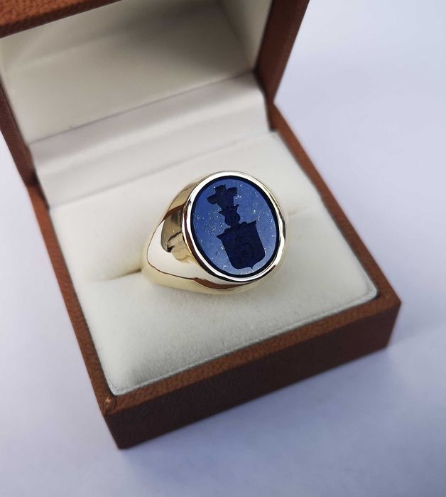 Herb Lubicz Sygnet męski złoty 585 sygnety męskie z herbem w lapis laz