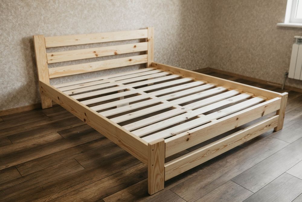 Ліжко дерев'янне, ліжко з дерева ,прозорий лак з цільного дерева, без