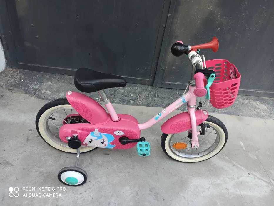 Rowerek Dzieciecy Firmowy 14cali Btwin +kółka boczne+koszyk ! Śliczny