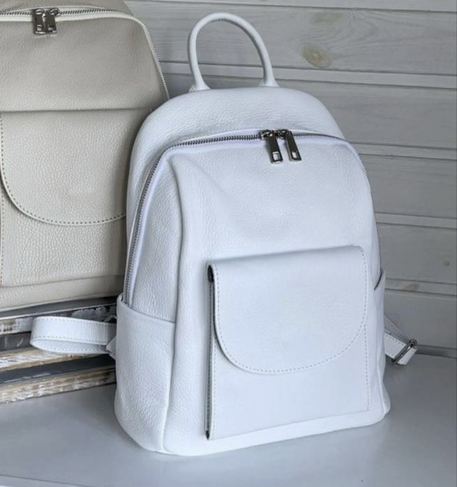 Італійський рюкзак білий  голубой городской рюкзак кожаный