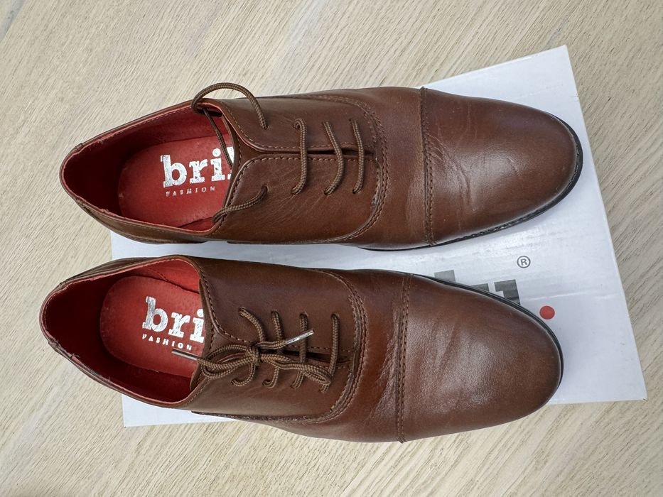 Buty skórzane chłopięce Brilu, brązowe, wizytowe, komunijne, roz. 36