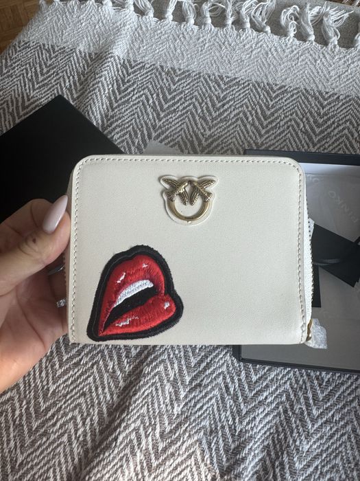 Pinko portfel skorzany kremowy lips usta nadruk nowy