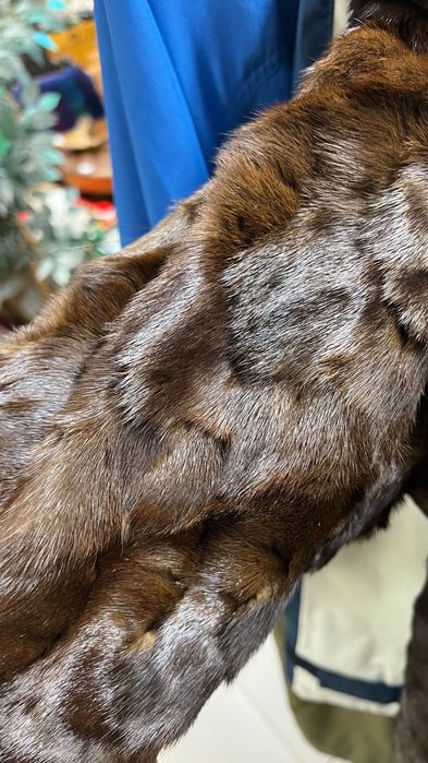 Натуральна норкова шуба з Фінляндії | довга | темно-коричнева