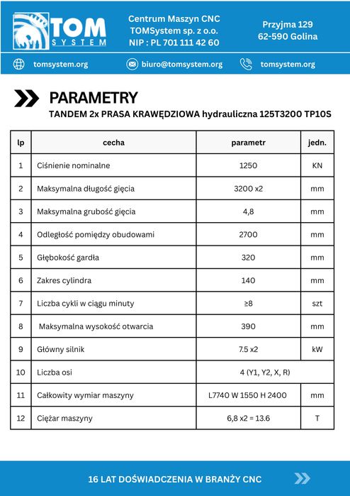 Prasa krawędziowa hydrauliczna TANDEM 2x 125T3200 TP10S