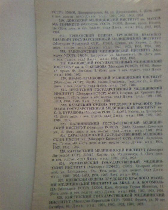 Справочник для поступающих Довідник для вступників СССР