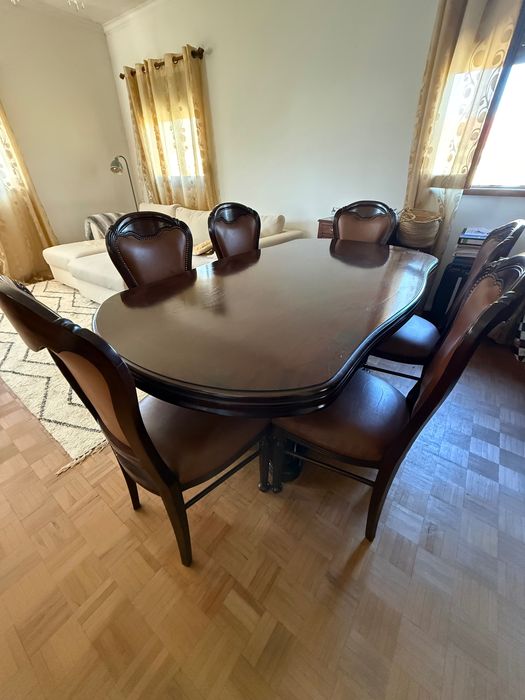 Mesa de jantar + 6 cadeiras, madeira maciça