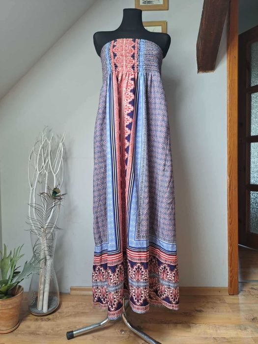 Sukienka maxi ATMOSPHERE 44/46 etniczny wzór strapless