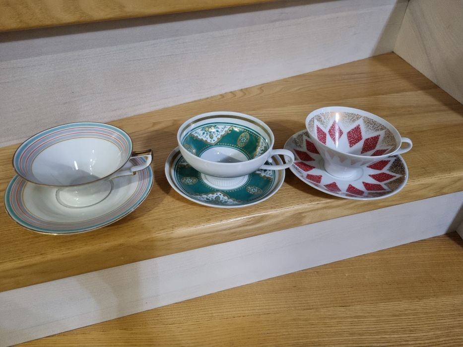 3x Zestaw duo, porcelana, filizanki
