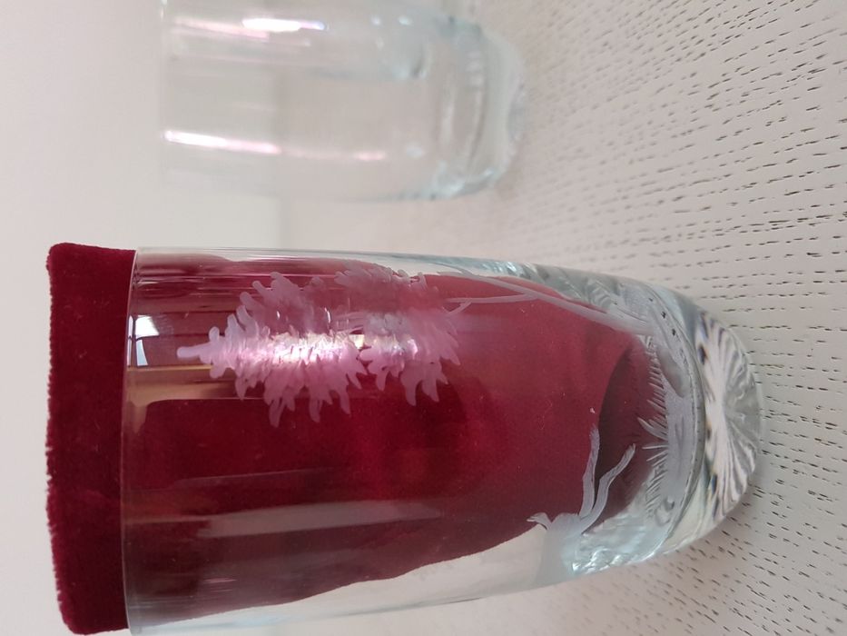 Zestaw szklanka szlifowana z zającem szkło lata 70