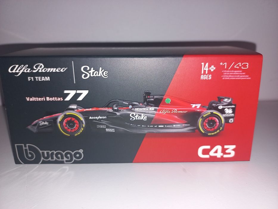 Bburago bolid F1 Alfa Romeo Team Stake C43, sezon 2023, V. Bottas,1:43