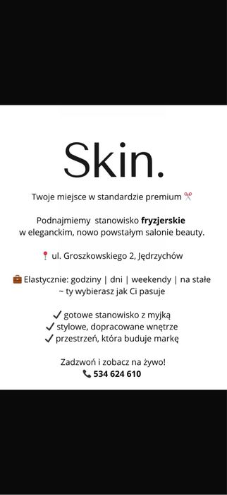 Podnajme stanowisko fryzjerskie