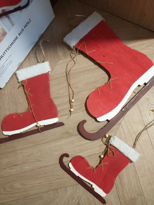 Drewniane buty ozdoba świąteczna na drzwi okno 3szt