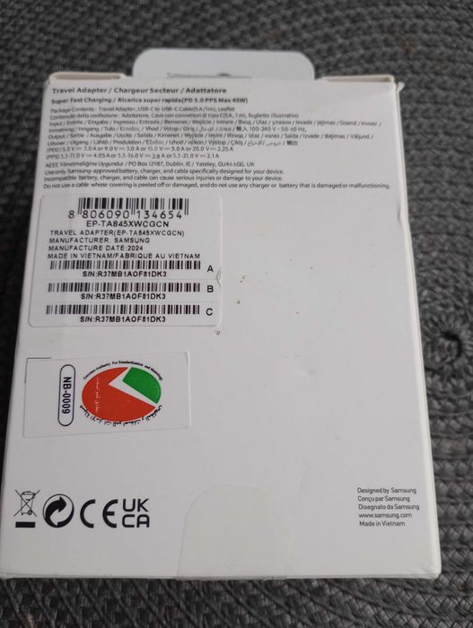 Turbo Power ładowarka SAMSUNG 45 W. USB- C