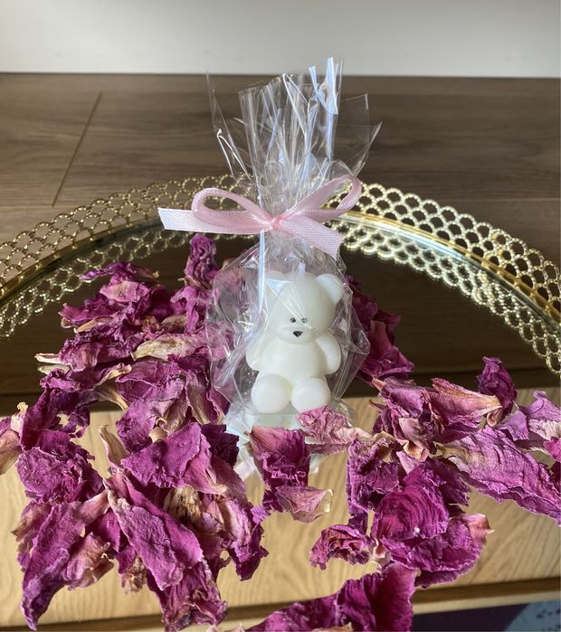 Podziękowanie dla gości świeca miś chrzest roczek urodziny komunia