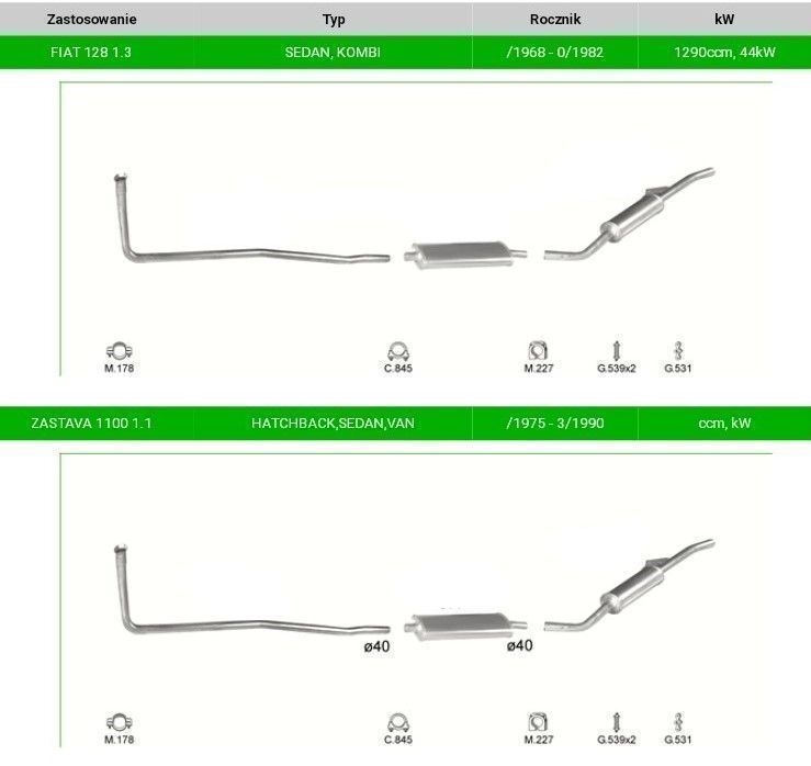 ZASTAWA Zastava 1100 1.1 Fiat 128 Rura tłumik układ wydechowy - NOWY !