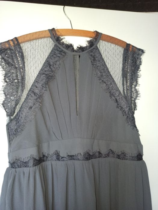 Elegancka długa sukienka maxi szara ciążowa TFNC 42 koronka
