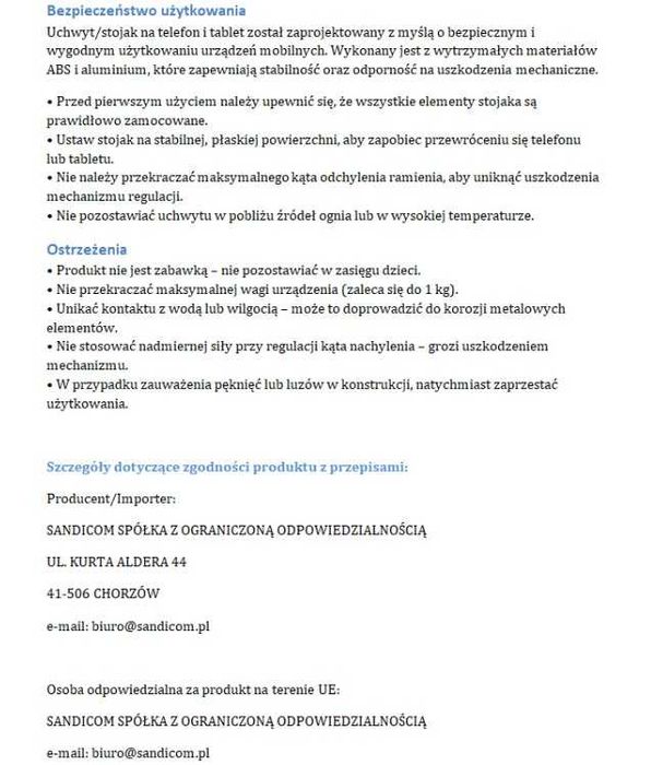 Podstawka uchwyt do telefonu tabletu regulowany kąt czarna stabilna