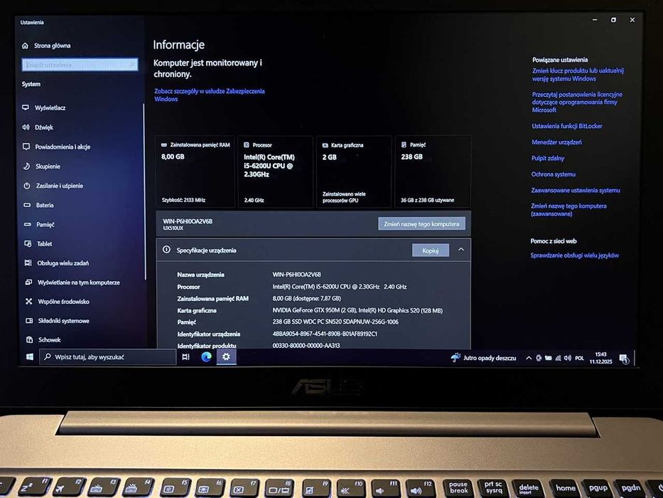 Laptop Asus UX510U i5-6200U 8GB 256GB SSD GTX 950M FullHD IPS