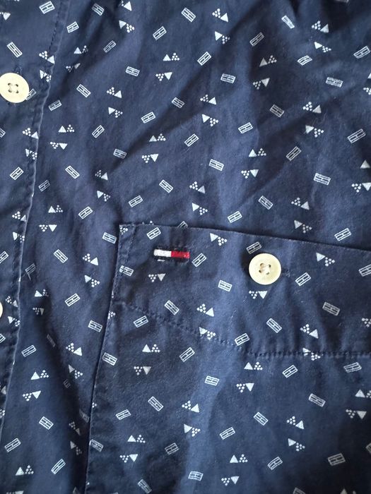 Tommy Hilfiger granatowa męska koszula logowana r. M 100% bawełna