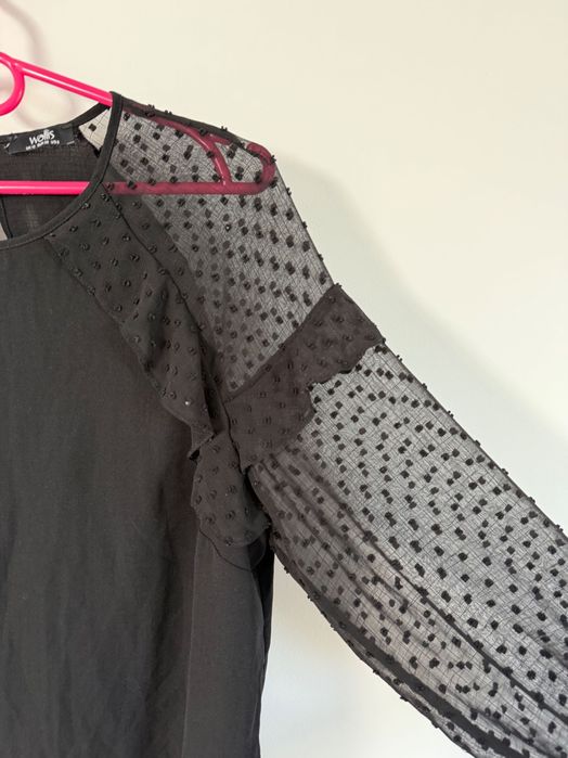 Czarna koszula elegancka z ozdobnymi rękawami Wallis