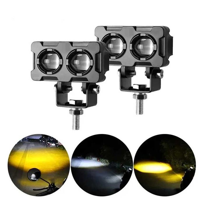 Faróis Auxiliares LED Duplos Bicolor - Branco e Amarelo 60W