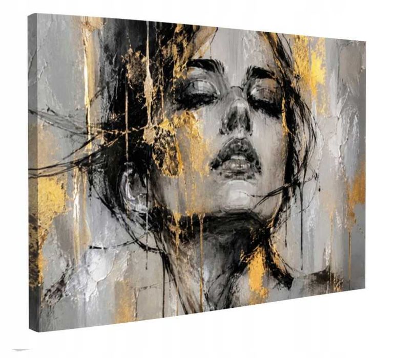Obraz na płótnie 120x80 XXL kobieta twarz portret abstrakcja złoty glamour