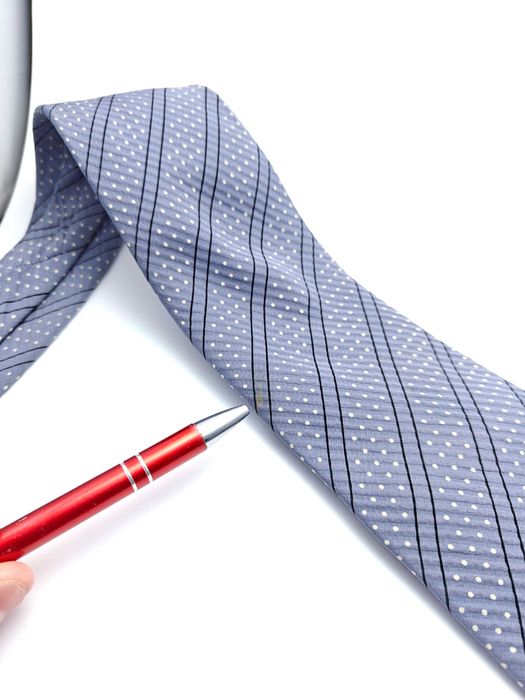 Fioletowy jedwabny krawat w groszki paski mal41