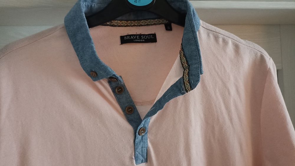 Bawełniane polo z dżinsowym kołnierzykiem rozmiar S