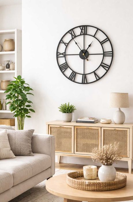 Duży Zegar ścienny Czarny Metalowy Loft Klasyczny