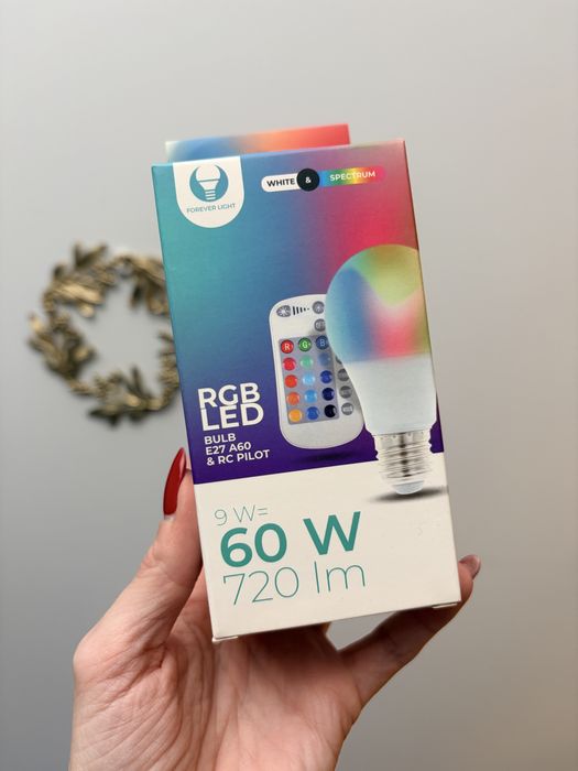 Żarówka RGB Led Forever Light E27 9W pilot kolory nowa