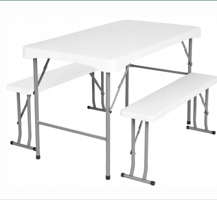 Stol ogrodowy składany + lawki