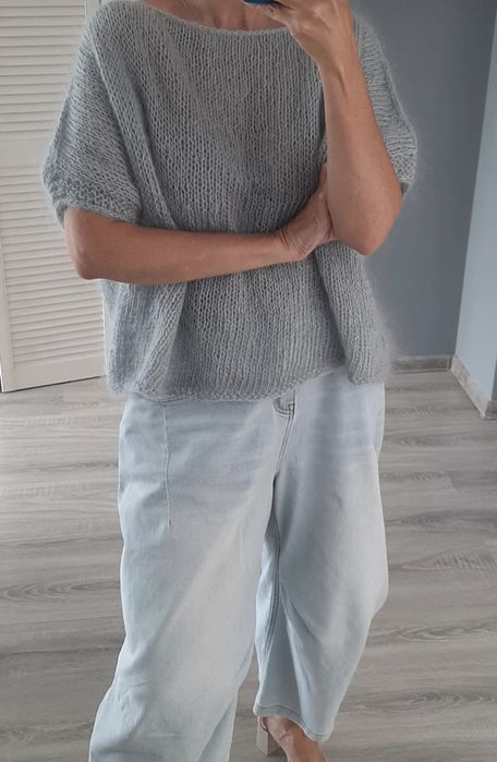 Sweter moherowy handmade jasno szary