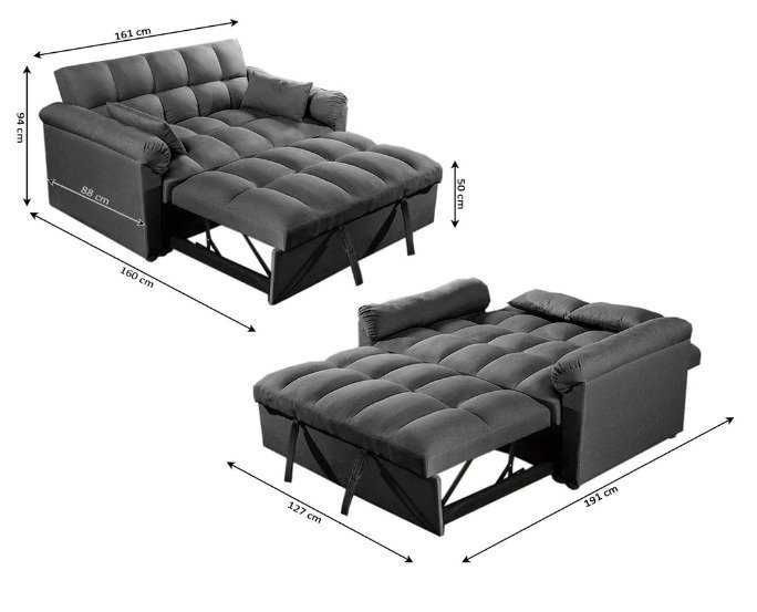 Sofá-cama preto veludo